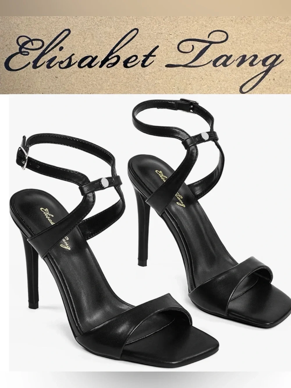 Elisabet Tang Black Strappy Stiletto Sandals